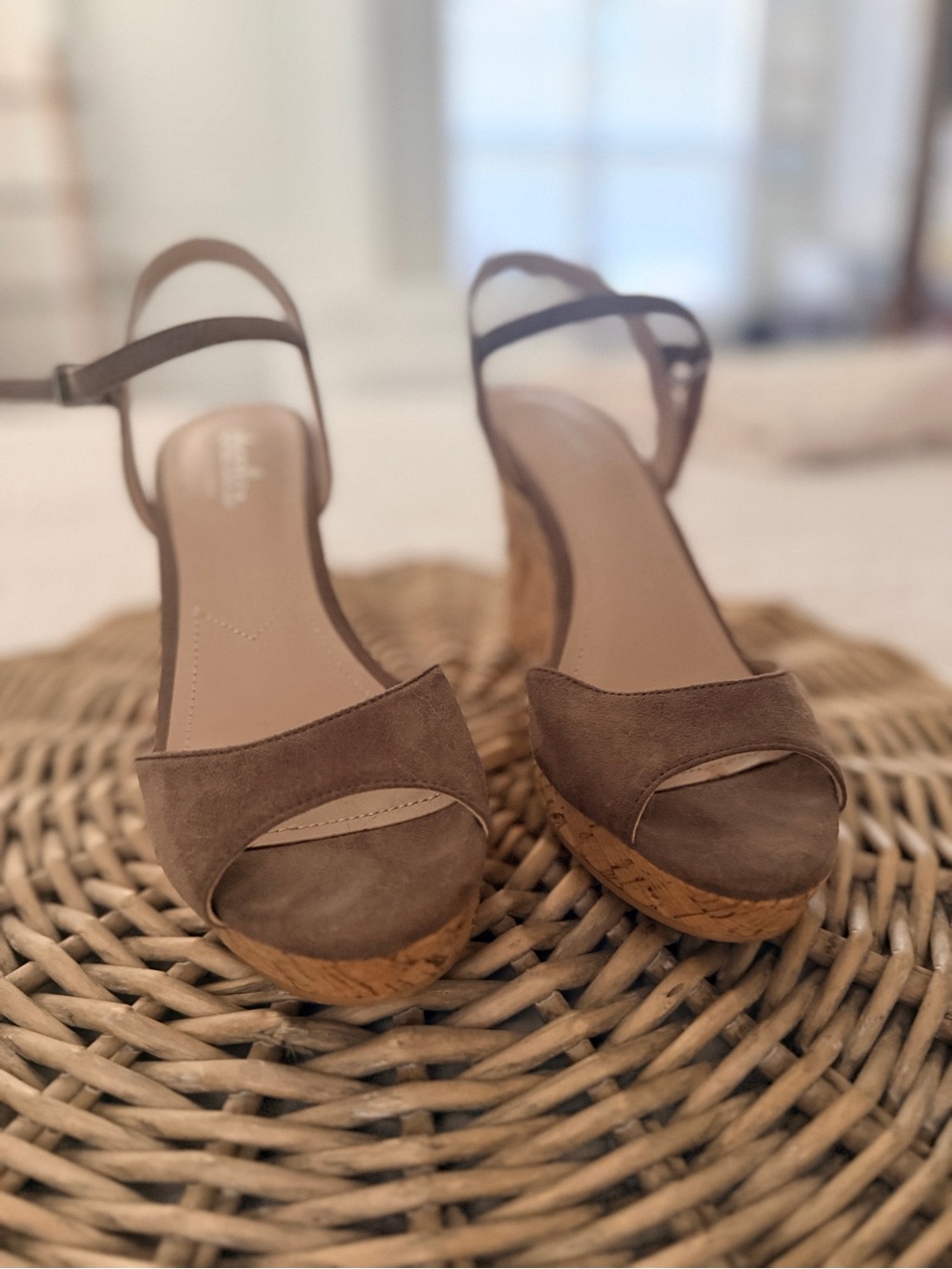 Charles By Charles David Taupe Suede Wedge Sandals with Cork Platform